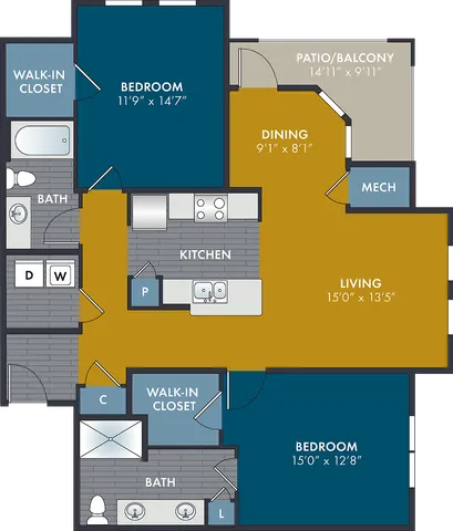 The Taffeta Floor Plan at Abberly Solaire Apartment Homes