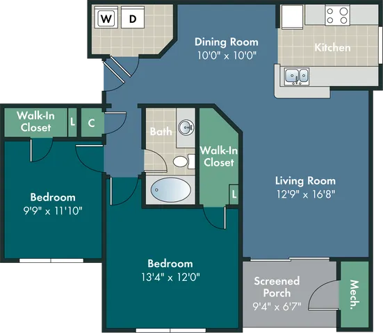 The Federal Floor Plan at Abberly Pointe Apartment Homes