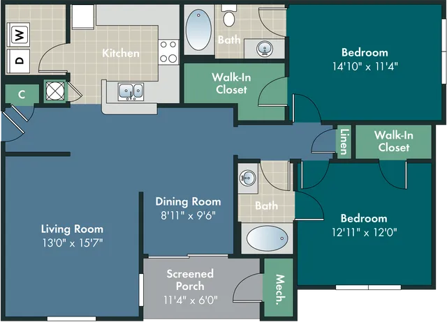 The Spain Floor Plan at Abberly Pointe Apartment Homes