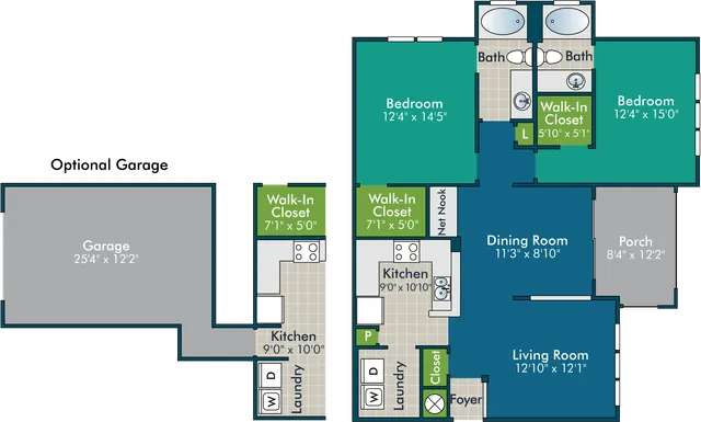 The Elliot I with Garage Floor Plan at Abberly Green Apartment Homes