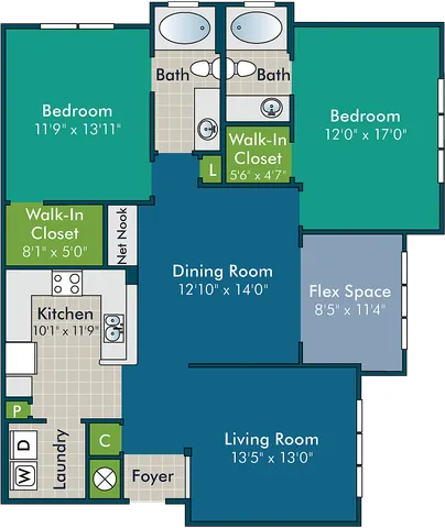 The Forrester with Sunroom Floor Plan at Abberly Green Apartment Homes