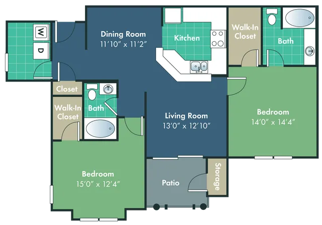 The Blue Ridge Floor Plan at Abberly Woods Apartment Homes
