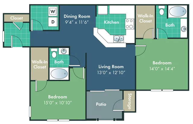 The Savannah Floor Plan at Abberly Woods Apartment Homes
