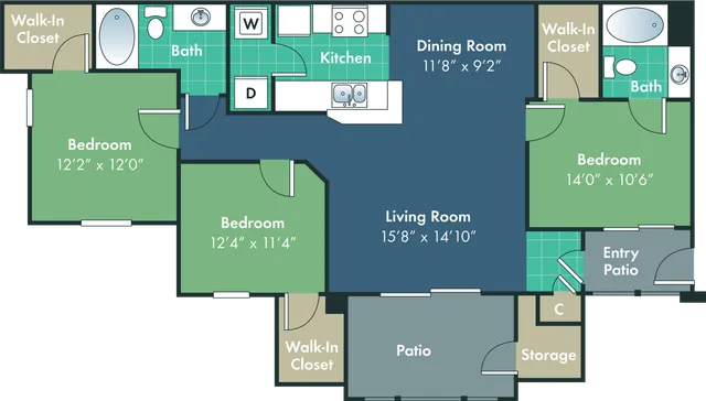 The Davidson Floor Plan at Abberly Woods Apartment Homes
