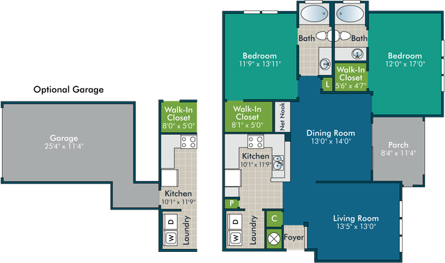 The Elliot II Floor Plan at Abberly Green Apartment Homes