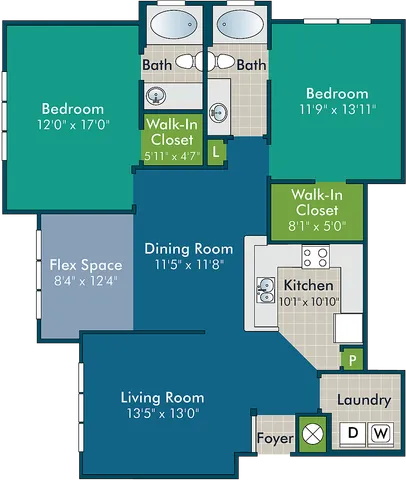 The Forrester II with Sunroom Floor Plan at Abberly Green Apartment Homes