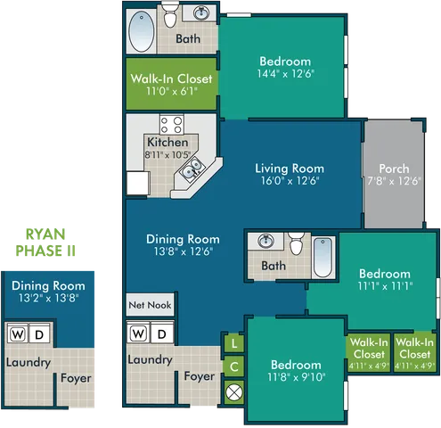 The Ryan II Floor Plan at Abberly Green Apartment Homes