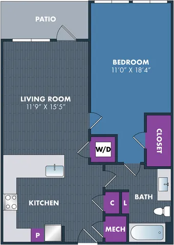 The Kahlo Floor Plan at Abberly NoDa Vista Apartment Homes