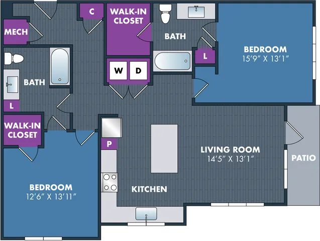 The Munch Floor Plan at Abberly NoDa Vista Apartment Homes