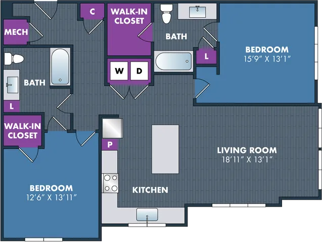 The Picasso Floor Plan at Abberly NoDa Vista Apartment Homes