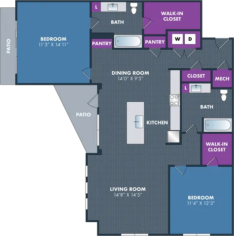 The Raphael Floor Plan at Abberly NoDa Vista Apartment Homes