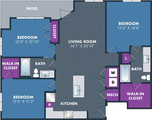 The Rembrandt Floor Plan at Abberly NoDa Vista Apartment Homes