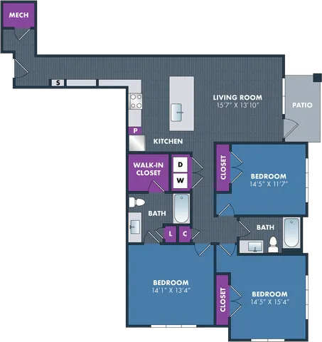 The Van Gogh Floor Plan at Abberly NoDa Vista Apartment Homes