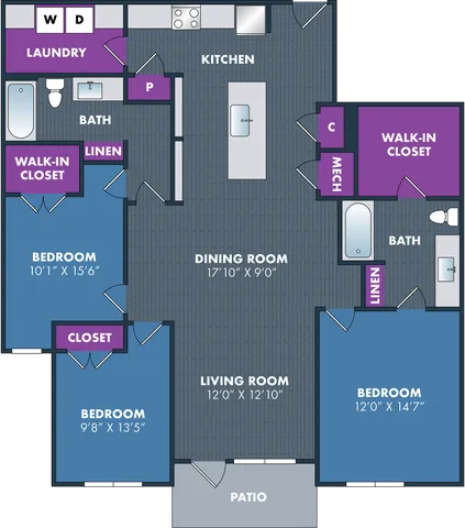 The Vermeer Floor Plan at Abberly NoDa Vista Apartment Homes