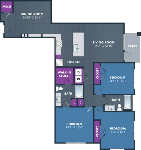 The Warhol Floor Plan at Abberly NoDa Vista Apartment Homes