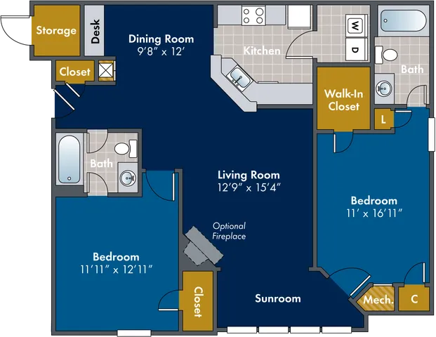 The James with Sunroom Floor Plan at Abberly Twin Hickory Apartment Homes