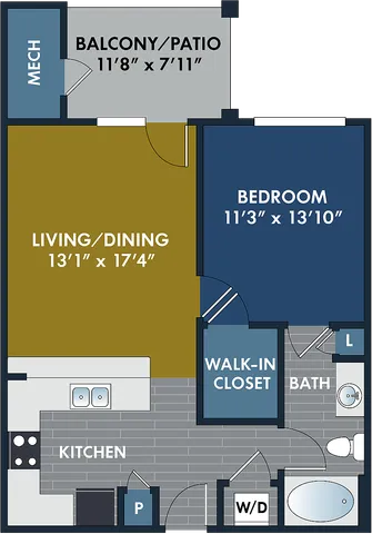 2D and 3D floor plan of the Barrett one-bedroom, one-bath apartment at Abberly CenterPointe by HHHunt in Midlothian, VA, showing the apartment layout, living area, kitchen, bedroom, bathroom, and storage.