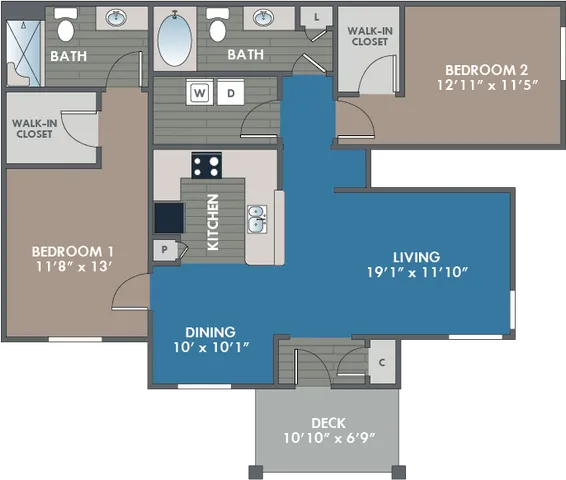 Abberly Waterstone Apartment Homes - Two-Bedroom Floor Plan
