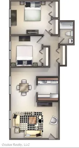 Elegant floor plan highlighting 3 spacious bedrooms, a cozy living room, modern kitchen, and sleek bathroom layout.