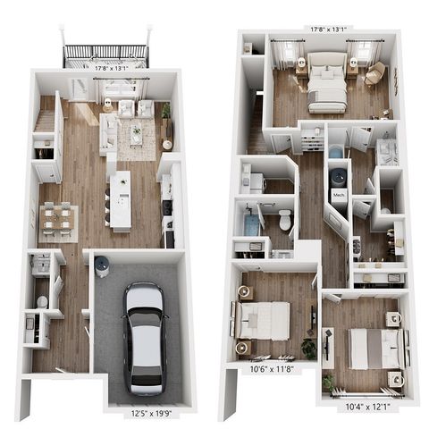 Floor plan of 3 bedroom, 2.5 bath townhome