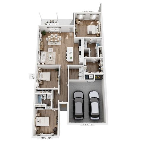 Floor plan of half duplex with 3 bedrooms and 2 bathrooms