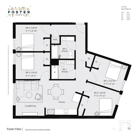 4 BED 2 BATH - B | 1,179 SF