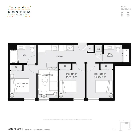 3 Bed 2 Bath - B | 821 SF