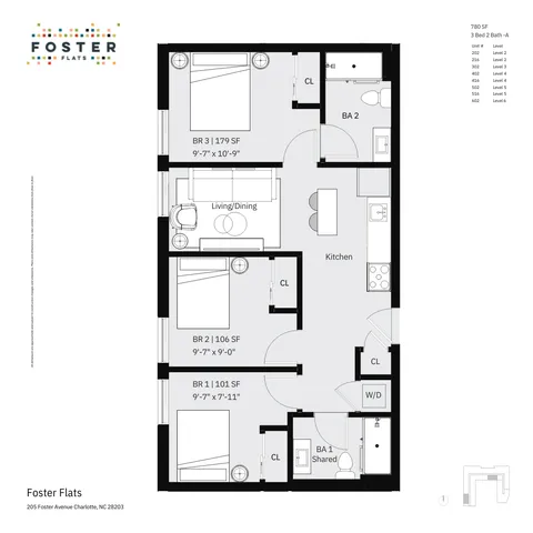 3 Bed 2 Bath - 780 SF