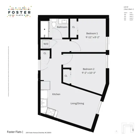 2 BED 1 BATH - C | 620 SF