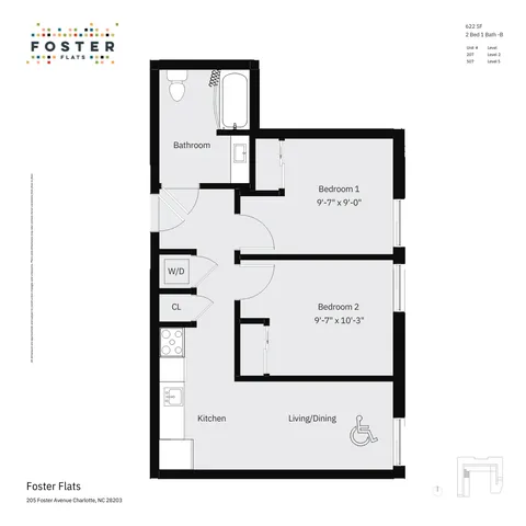 2 BED 1 BATH - B | 622 SF