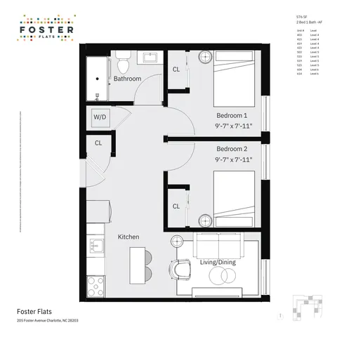 2 BED 1 BATH - AF | 576 SF