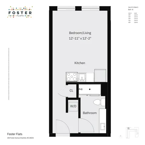 0 BED 1 BATH - B | 366 SF
