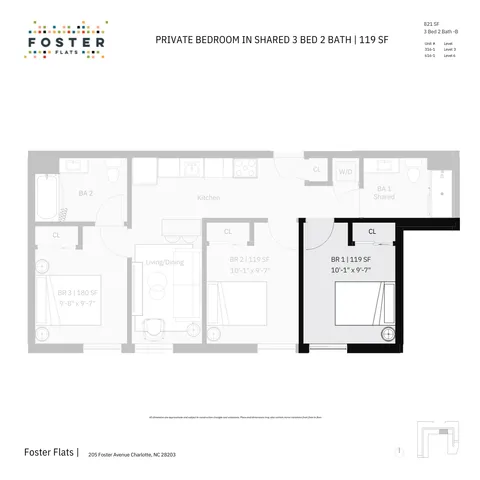 3 Bed 2 Bath - B | 821 SF