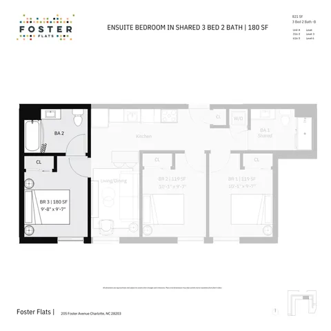 3 Bed 2 Bath - B | 821 SF