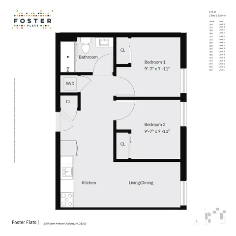 2 BED 1 BATH - A | 576 SF