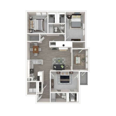 Elegant floor plan showcasing 3 bedrooms, open-concept living and dining area, and a modern kitchen with sleek finishes.