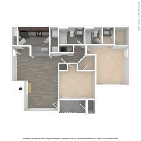 Modern floor plan showcasing spacious 3 bedrooms with elegant ensuite bathrooms, a sleek open kitchen, and a cozy living room.