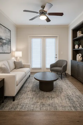 A spacious and well-lit living room designed for comfort and relaxation.