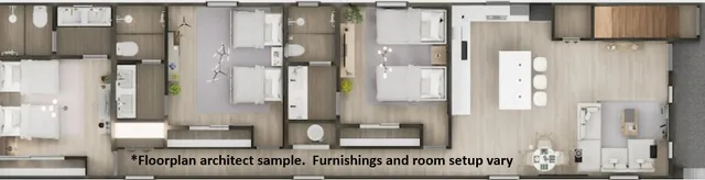 Contemporary floor plan showcasing four spacious bedrooms, four bathrooms, a modern open kitchen, and generous living area with elegant layout.