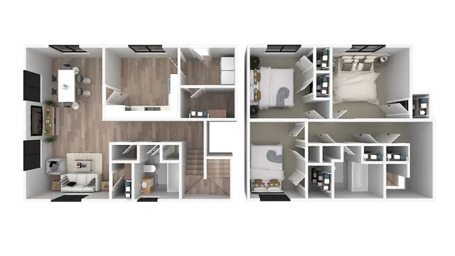 Modern 2D floor plan showcasing 3 bedrooms, an inviting open-concept kitchen, and spacious living area with sleek wood flooring.