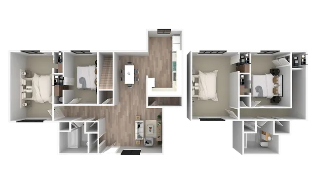 Modern floor plan with 3 bedrooms, stylish open-plan living area, and sleek kitchen, perfect for family living.