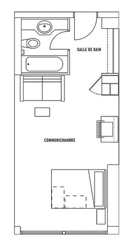 Sophisticated studio floor plan showcasing a private bedroom and bathroom, fully furnished with modern amenities including a full-sized bed, study desk, and more. The premium studio offers roller blinds, monitored fire alarms, and in-suite heating. Utilities like internet, electricity, and water are included.