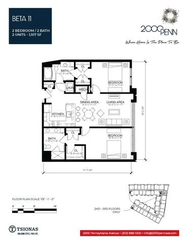 Sophisticated 2D floor plan for Beta 11 model featuring 2 spacious bedrooms, a modern kitchen, elegant dining and living areas, and 2 luxurious bathrooms. Ideal for stylish living at 1107 sq ft.