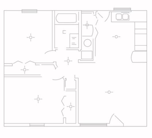 Modern floor plan featuring two bedrooms, a spacious living area, a well-appointed kitchen, and a convenient bathroom layout.