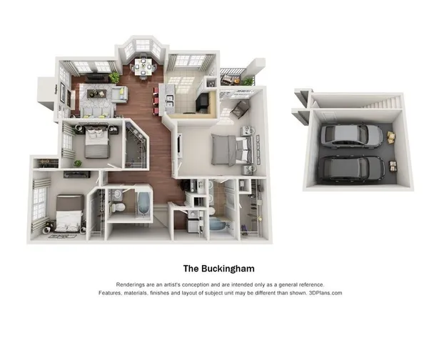 Spacious Buckingham floor plan with 3 bedrooms, elegant dining area, modern kitchen, and dual garage, ideal for upscale living.