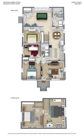 Luxurious 5-bedroom, 2-bathroom floor plan showcasing a spacious main level with billiard room and open-concept living area. Upper level features cozy bedrooms, ideal for a family home.