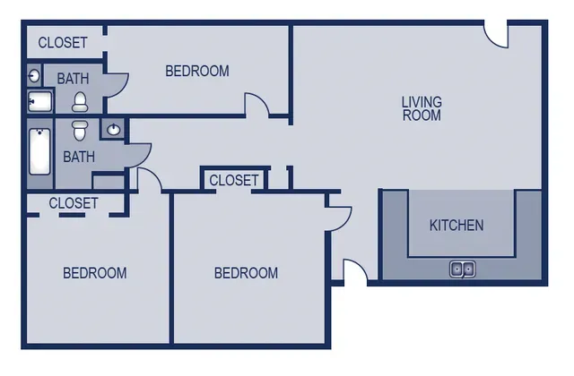 3Bed, 2Bathroom, 3Closet, 1138 SQFT