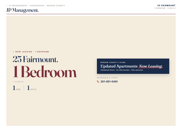 <25 Fairmount > 1 Bedroom - Hackensack