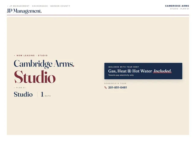 <Cambridge>Studio Floorplan- hackensack