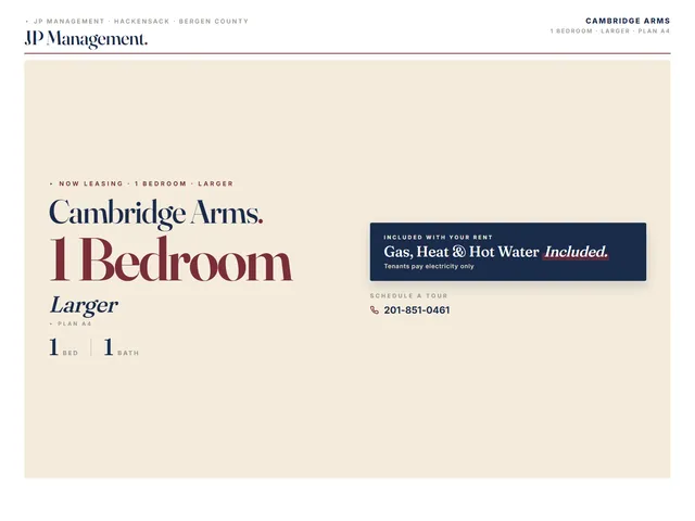 <Cambridge Arms>1 Bedroom Larger- hackensack